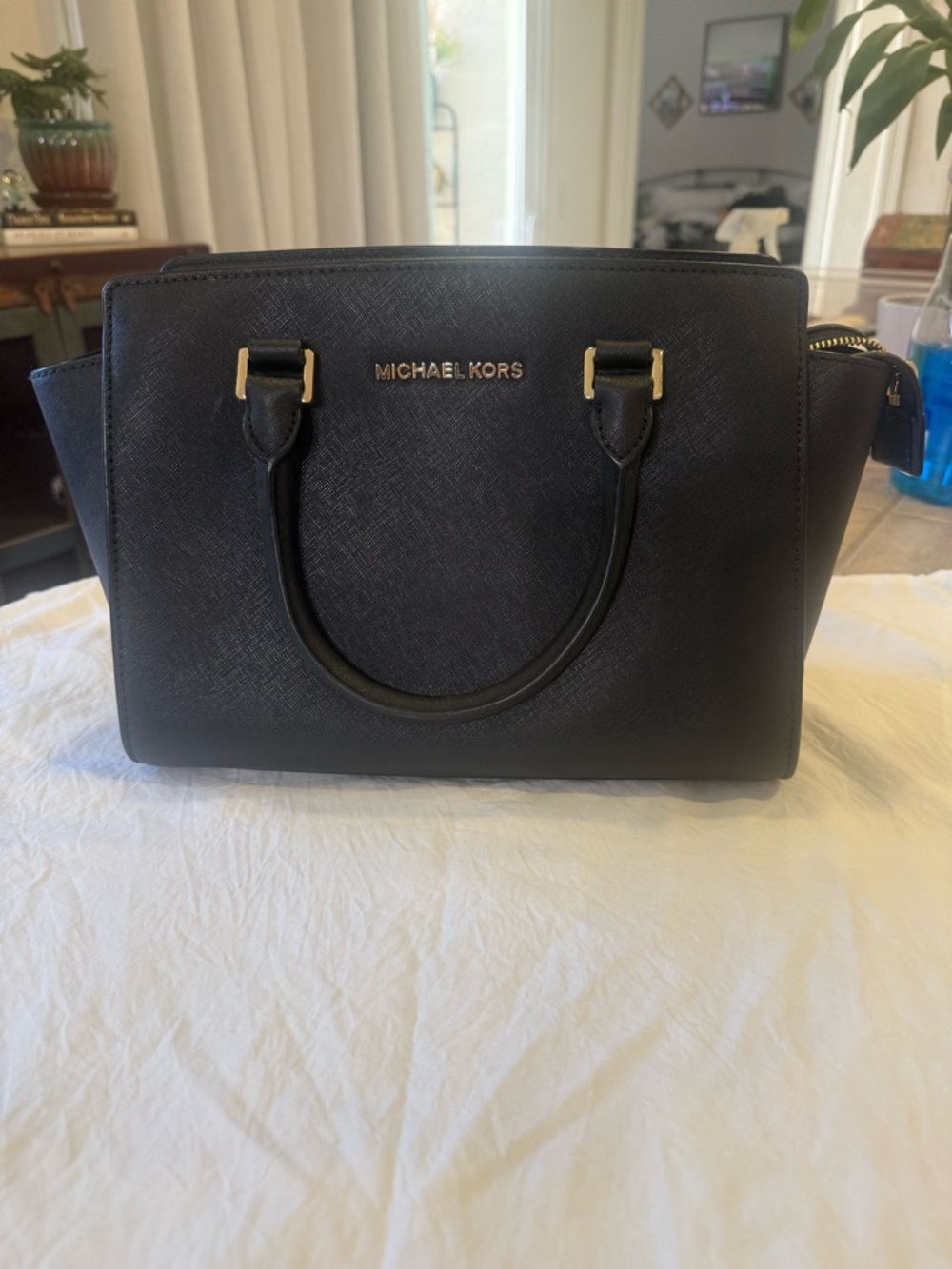 Michael Kors Black Saffiano Satchel with Gold Hardware